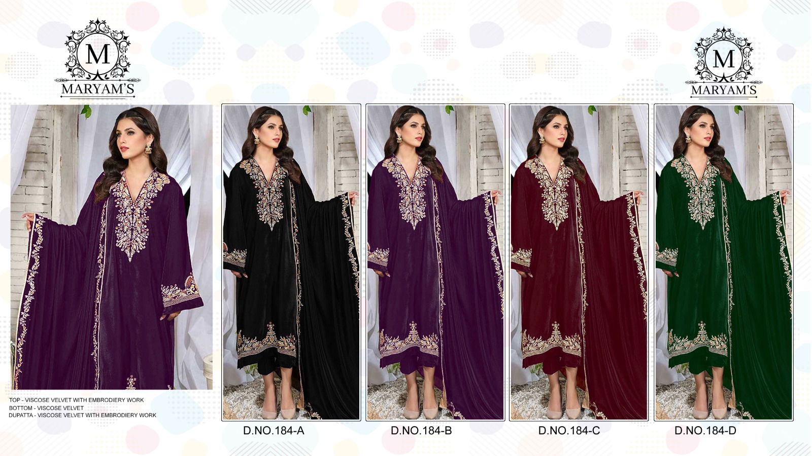 Maryams 184 Velvet Embroidered Wholesale Pakistani Suits Suppliers In Mumbai